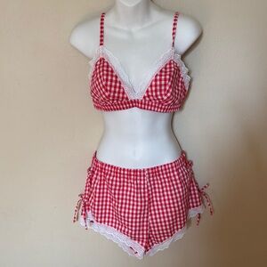 Colsie Red Gingham Pajama Set with Lace Trim